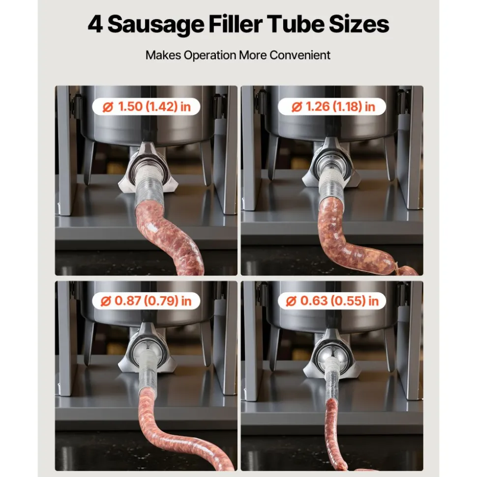 VEVOR Electric Sausage Stuffer, 33 LBS / 15 L Vertical Meat Stuffer, Stepless Speed Control and Foot Pedal, Stainless Steel Heavy Duty Sausage Filler with 4 Stuffing Tubes, for Commercial & Home Use