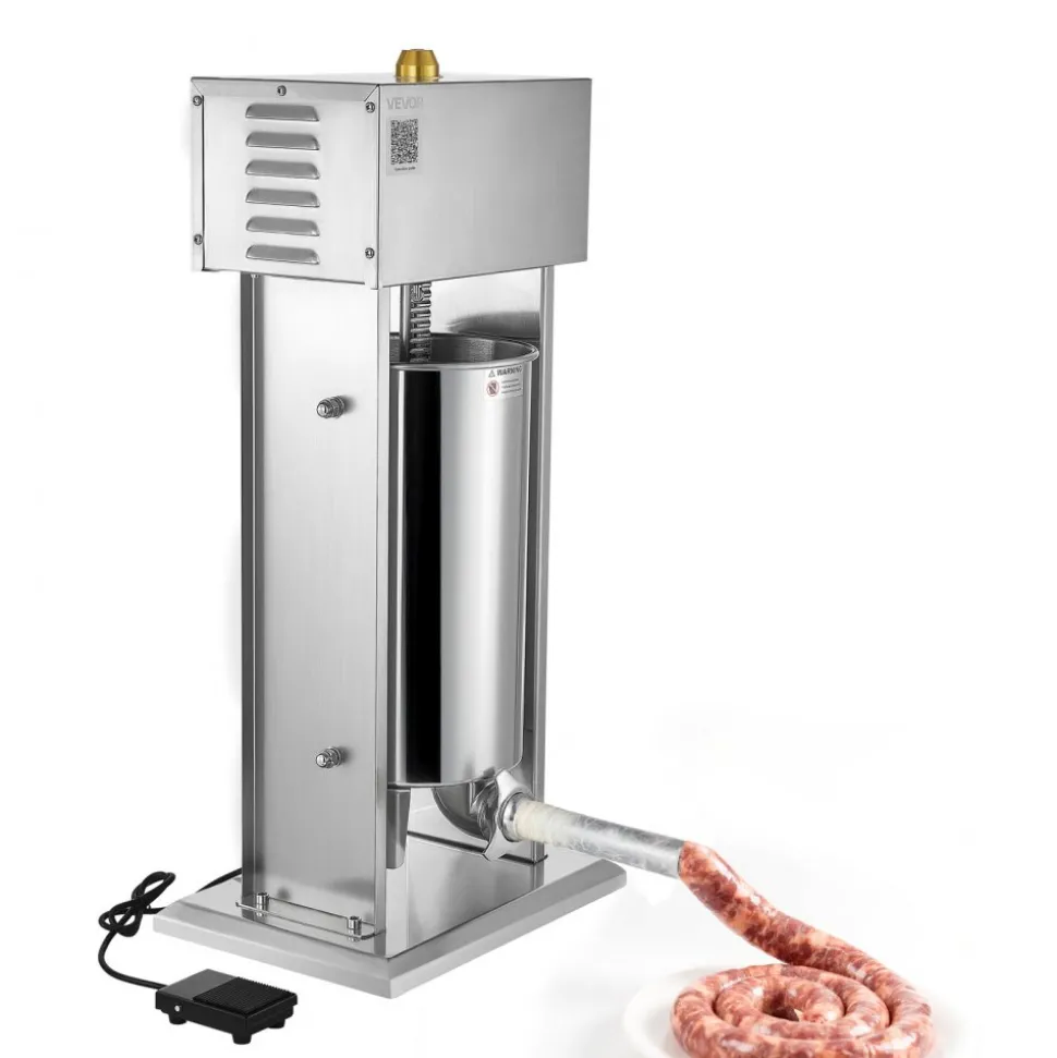 VEVOR Electric Sausage Stuffer, 33 LBS / 15 L Vertical Meat Stuffer, Stepless Speed Control and Foot Pedal, Stainless Steel Heavy Duty Sausage Filler with 4 Stuffing Tubes, for Commercial & Home Use