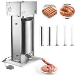 VEVOR Electric Sausage Stuffer, 55 LBS / 25 L Vertical Meat Stuffer, Stepless Speed Control and Foot Pedal, Stainless Steel Heavy Duty Sausage Filler with 5 Stuffing Tubes, for Commercial & Home Use