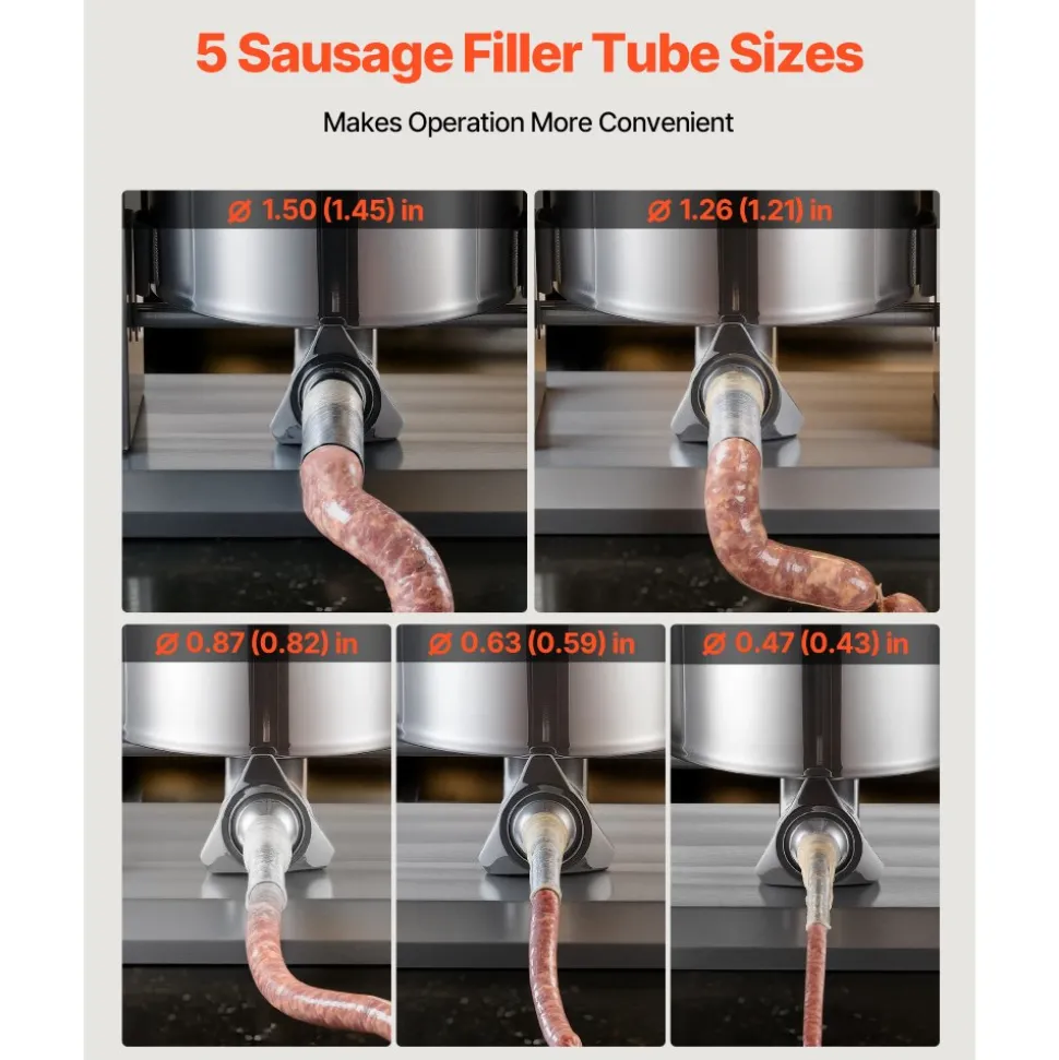 VEVOR Electric Sausage Stuffer, 55 LBS / 25 L Vertical Meat Stuffer, Stepless Speed Control and Foot Pedal, Stainless Steel Heavy Duty Sausage Filler with 5 Stuffing Tubes, for Commercial & Home Use