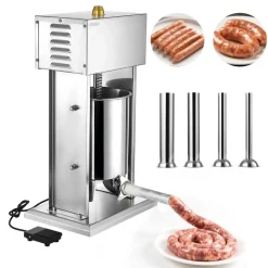 VEVOR Electric Sausage Stuffer, 22 LBS / 10 L Vertical Meat Stuffer, Stepless Speed Control and Foot Pedal, Stainless Steel Heavy Duty Sausage Filler with 4 Stuffing Tubes, for Commercial & Home Use