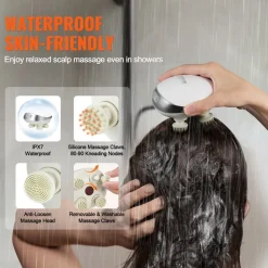 VEVOR Electric Scalp Massager with Heat, Rechargeable Heated Head Massager, IPX7 Waterproof | Portable Kneading Scalp Scratcher with 8 Removable Massage Head for Hair Growth, Deep Clean, Stress Relax