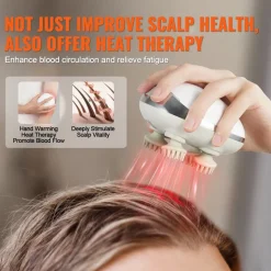 VEVOR Electric Scalp Massager with Heat, Rechargeable Heated Head Massager, IPX7 Waterproof | Portable Kneading Scalp Scratcher with 8 Removable Massage Head for Hair Growth, Deep Clean, Stress Relax