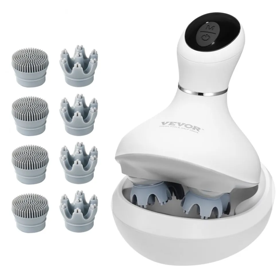 VEVOR Electric Scalp Massager, Rechargeable Head Massager Hair Growth, IPX7 Waterproof | Portable Kneading Scalp Scratcher with 8 Removable Massage Head for Stress Relief, Deep Clean, Gift for Mom/Dad