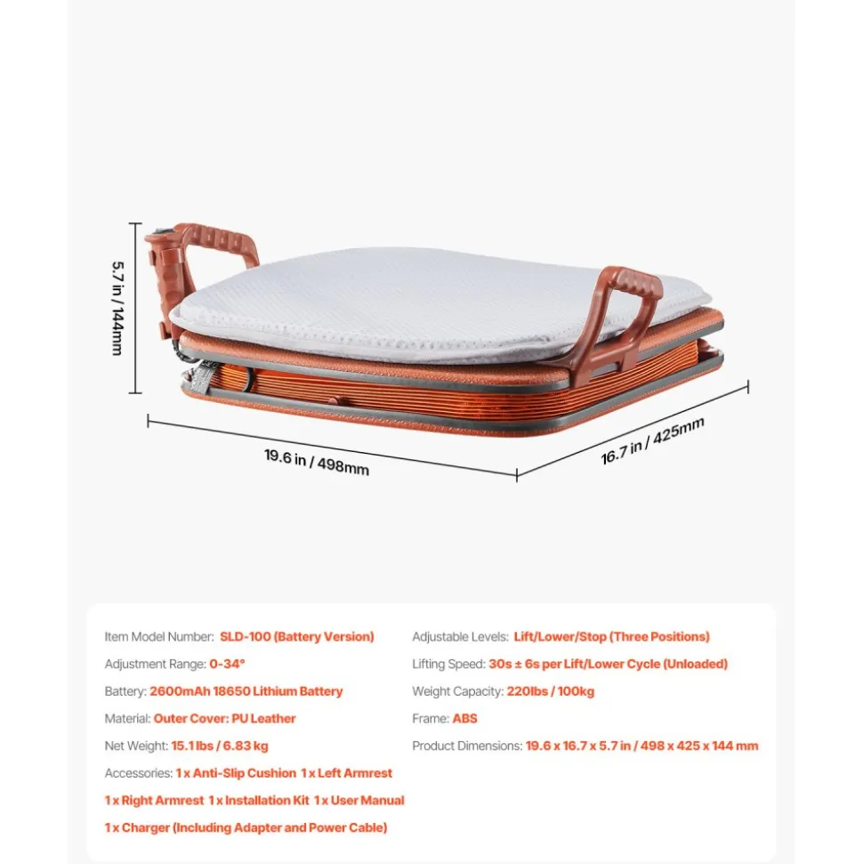 VEVOR Electric Seat Assist Lifting Cushion, 200lb Capacity, up to 34° Chair Lift Assist Device, with One-Button Control & Dual Power Options, Portable Lifting Seat with Carry Handle, for Sofa Bed Car