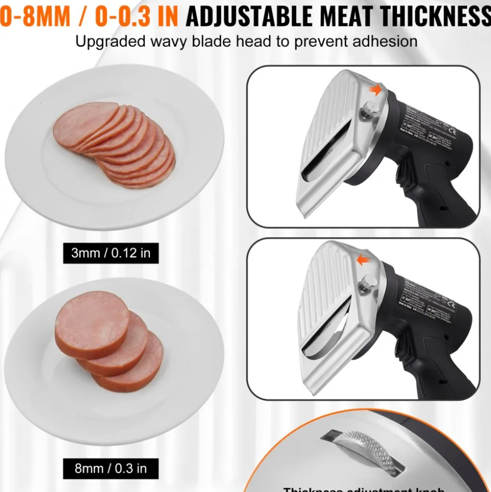 VEVOR Electric Shawarma Knife, 80W Cordless Battery Professional Turkish Knife, Commercial Stainless Steel Gyro Cutter, Doner Kebab Meat Slicer with 2 Blades, Φ4"/100mm, 0-8mm Adjustable Thickness