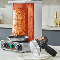 VEVOR Electric Shawarma Knife, 80W Cordless Battery Professional Turkish Knife, Commercial Stainless Steel Gyro Cutter, Doner Kebab Meat Slicer with 2 Blades, Φ4