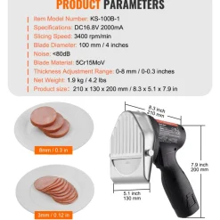 VEVOR Electric Shawarma Knife, 80W Cordless Battery Professional Turkish Knife, Commercial Stainless Steel Gyro Cutter, Doner Kebab Meat Slicer with 2 Blades, Φ4