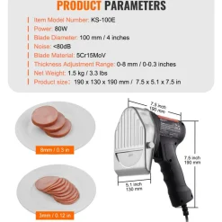 VEVOR Electric Shawarma Knife, 80W Professional Turkish Kebab Knife, Commercial Stainless Steel Gyro Cutter, Doner Kebab Meat Slicer with 2 Blades, Φ4