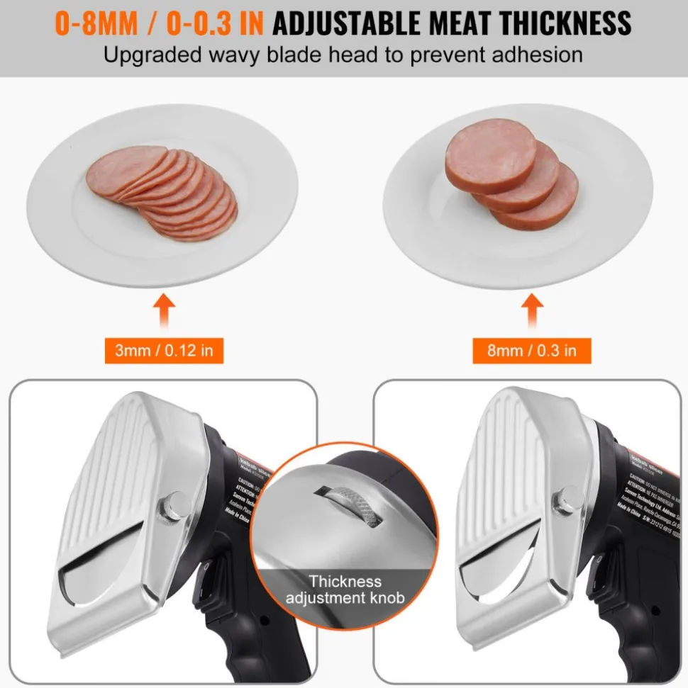 VEVOR Electric Shawarma Knife, 80W Professional Turkish Kebab Knife, Commercial Stainless Steel Gyro Cutter, Doner Kebab Meat Slicer with 2 Blades, Φ4"/100mm Blade Diameter, 0-8mm Adjustable Thickness