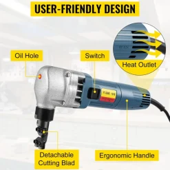 VEVOR Electric Sheet Metal Cutter, 380W Power, 1800RPM Rotor Speed, 0.07in/1.8mm Cutting Capacity, Includes Replacement Blades and Storage Case, Ideal for Stainless Steel, Aluminium, Plastic