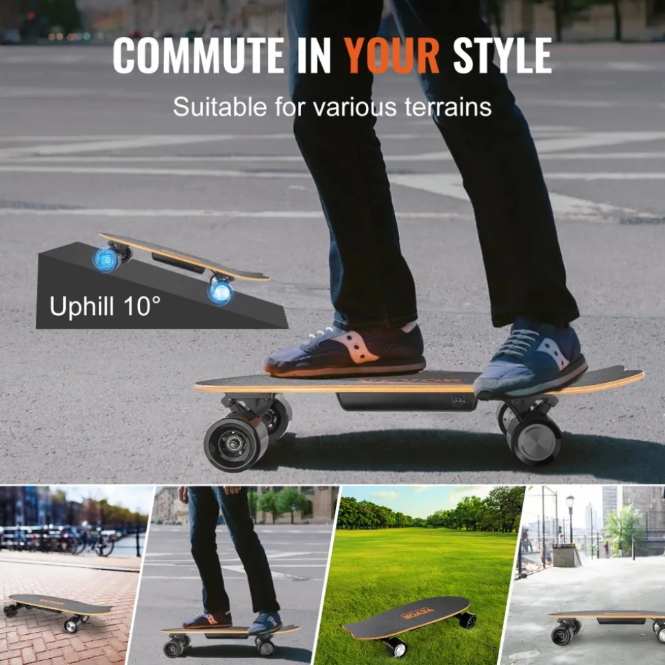 VEVOR Electric Skateboard with Remote, 13.7 Mph Top Speed & 7.5 Miles Max Range Skateboard Longboard, 3 Speeds Adjustment Skateboards, Easy Carry Handle Design, Suitable for Adults & Teens Beginners