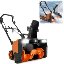 VEVOR Electric Snow Blower, 20 inch 15A Corded Snow Thrower with Dual LED Headlights & 180° Rotating Chute, 25FT Throwing Distance, 12" Depth Clearing, Walk-Behind Snowblower for Driveway Sidewalk
