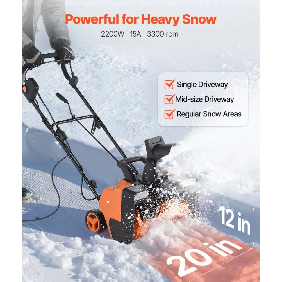 VEVOR Electric Snow Blower, 23 inch 15A Corded Snow Thrower with Dual LED Headlights & 180° Rotating Chute, 25FT Throwing Distance, 12" Depth Clearing, Walk-Behind Snowblower for Driveway Sidewalk