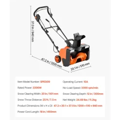 VEVOR Electric Snow Blower, 23 inch 15A Corded Snow Thrower with Dual LED Headlights & 180° Rotating Chute, 25FT Throwing Distance, 12