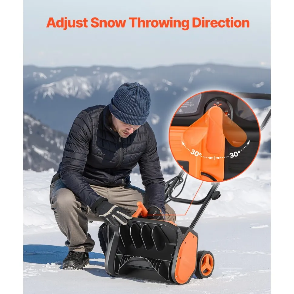 VEVOR Electric Snow Shovel, 12A 17 inch Corded Snow Shovel, 60° Adjustable Chute, 20 ft Throwing Distance, Snowthrower with Dual Safety Switch, Winter Ice Removal Tool for Driveway Sidewalk Patio