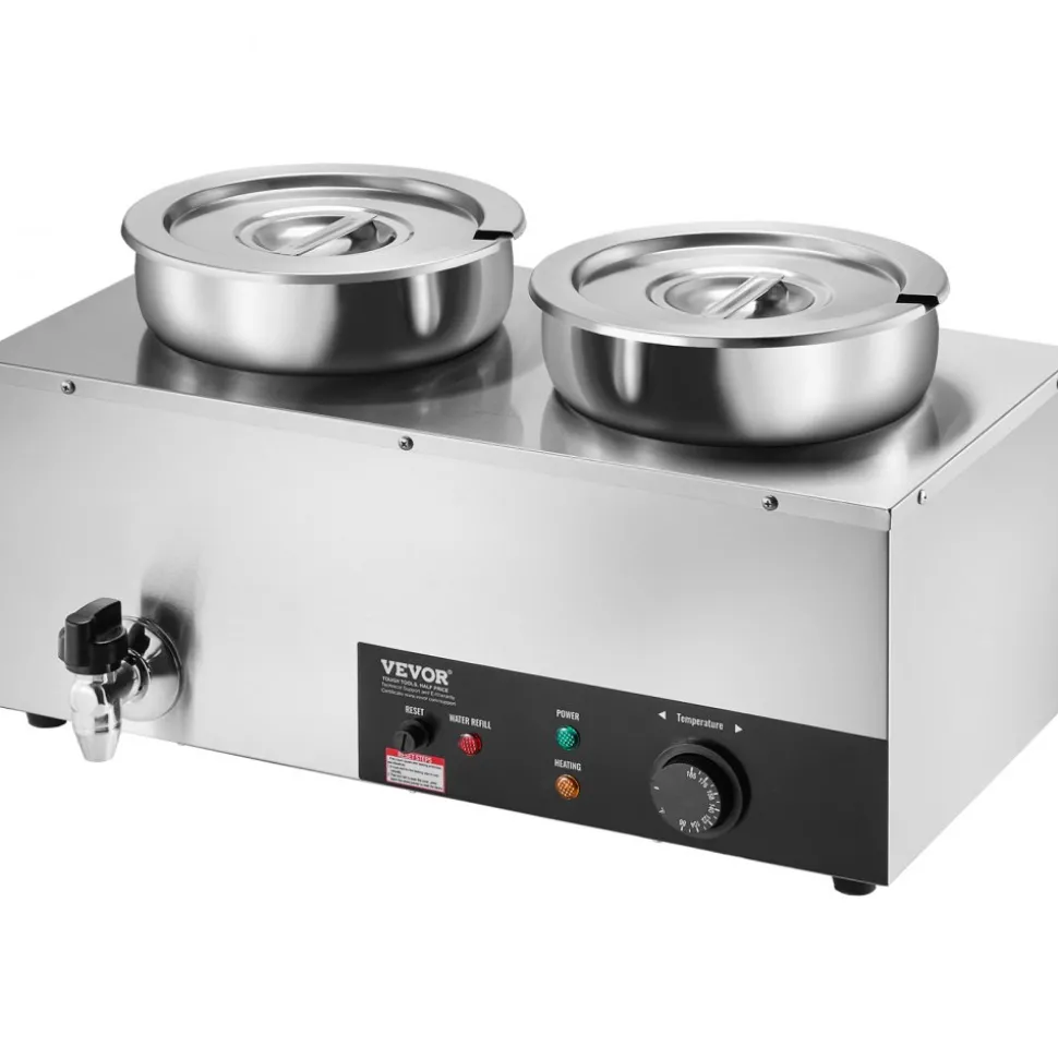 VEVOR Electric Soup Warmer, Dual 7.4QT Stainless Steel Round Pot, 1200W Commercial Food Warmer, 86~185°F Adjustable Temp, Bain Marie with Anti-Dry Burn and Reset Button, for Restaurant, Buffet