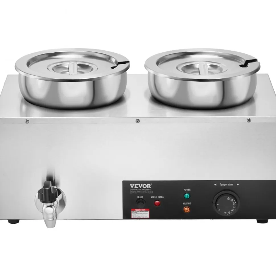 VEVOR Electric Soup Warmer, Dual 7.4QT Stainless Steel Round Pot, 1200W Commercial Food Warmer, 86~185°F Adjustable Temp, Bain Marie with Anti-Dry Burn and Reset Button, for Restaurant, Buffet