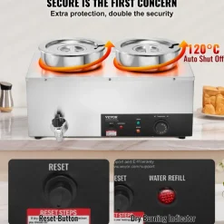 VEVOR Electric Soup Warmer, Dual 7.4QT Stainless Steel Round Pot, 1200W Commercial Food Warmer, 86~185°F Adjustable Temp, Bain Marie with Anti-Dry Burn and Reset Button, for Restaurant, Buffet