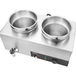 VEVOR Electric Soup Warmer, Dual 7.4QT Stainless Steel Round Pot, 1200W Commercial Food Warmer, 86~185°F Adjustable Temp, Bain Marie with Anti-Dry Burn and Reset Button, for Restaurant, Buffet