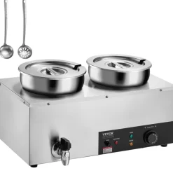VEVOR Electric Soup Warmer, Dual 7.4QT Stainless Steel Round Pot, 1200W Commercial Food Warmer, 86~185°F Adjustable Temp, Bain Marie with Anti-Dry Burn and Reset Button, for Restaurant, Buffet
