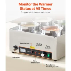VEVOR Electric Soup Warmer, Four 6.34QT Stainless Steel Round Pot with 86~185°F Adjustable Temp, 1500W Commercial Bain Marie with Anti-dry Burn and Reset Button, Soup Station for Restaurant, Buffet