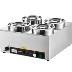 VEVOR Electric Soup Warmer, Four 6.34QT Stainless Steel Round Pot with 86~185°F Adjustable Temp, 1500W Commercial Bain Marie with Anti-dry Burn and Reset Button, Soup Station for Restaurant, Buffet