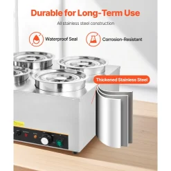VEVOR Electric Soup Warmer, Four 6.34QT Stainless Steel Round Pot with 86~185°F Adjustable Temp, 1500W Commercial Bain Marie with Anti-dry Burn and Reset Button, Soup Station for Restaurant, Buffet