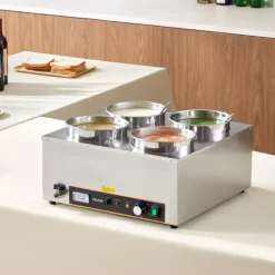 VEVOR Electric Soup Warmer, Four 6.34QT Stainless Steel Round Pot with 86~185°F Adjustable Temp, 1500W Commercial Bain Marie with Anti-dry Burn and Reset Button, Soup Station for Restaurant, Buffet