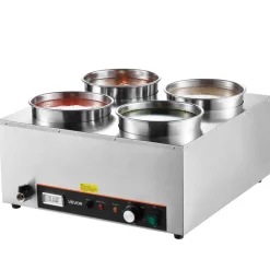 VEVOR Electric Soup Warmer, Four 6.34QT Stainless Steel Round Pot with 86~185°F Adjustable Temp, 1500W Commercial Bain Marie with Anti-dry Burn and Reset Button, Soup Station for Restaurant, Buffet