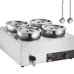 VEVOR Electric Soup Warmer, Four 7.4QT Stainless Steel Round Pot, 1500W Commercial Food Warmer, 86~185°F Adjustable Temp, Bain Marie with Anti-Dry Burn and Reset Button, for Restaurant, Buffet