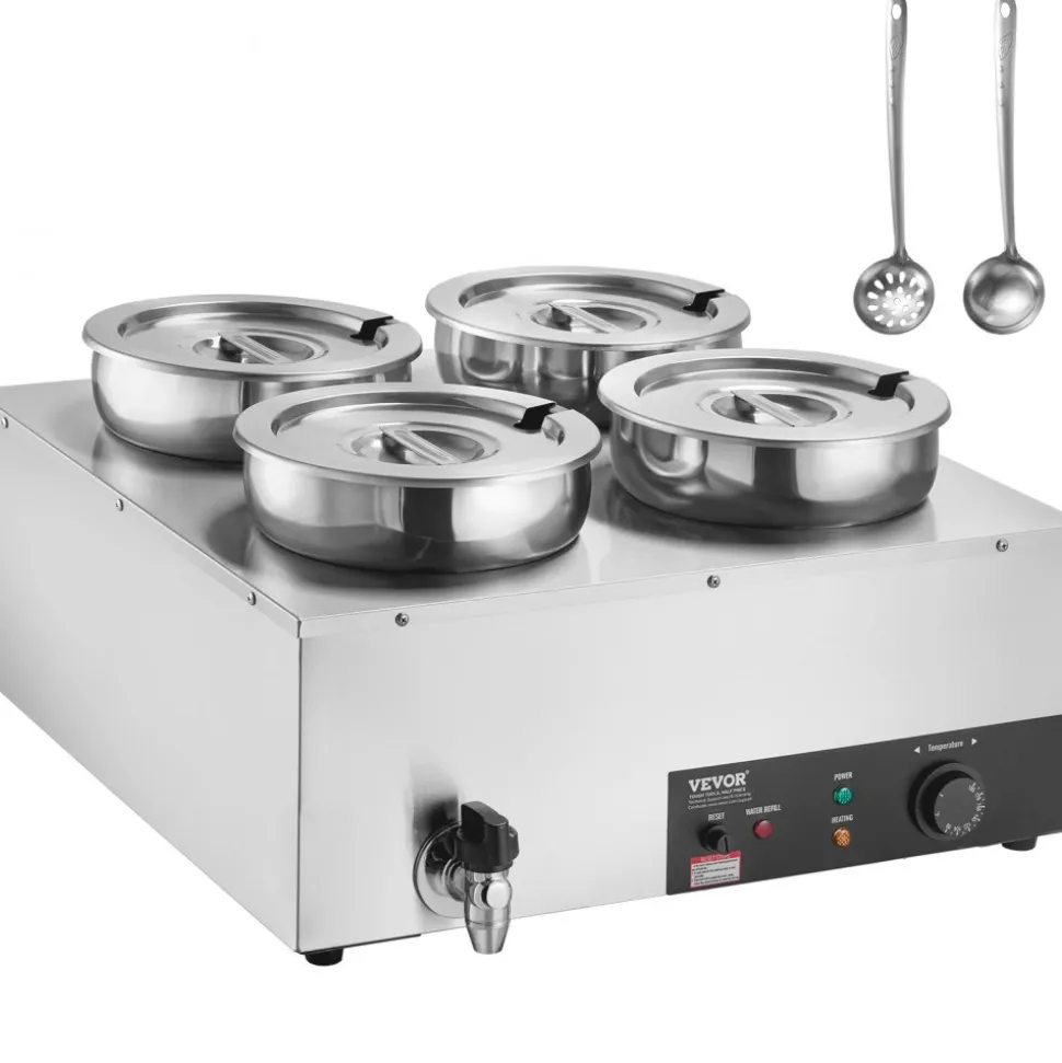 VEVOR Electric Soup Warmer, Four 7.4QT Stainless Steel Round Pot, 1500W Commercial Food Warmer, 86~185°F Adjustable Temp, Bain Marie with Anti-Dry Burn and Reset Button, for Restaurant, Buffet