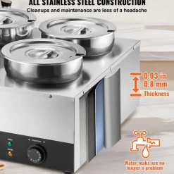 VEVOR Electric Soup Warmer, Four 7.4QT Stainless Steel Round Pot, 1500W Commercial Food Warmer, 86~185°F Adjustable Temp, Bain Marie with Anti-Dry Burn and Reset Button, for Restaurant, Buffet