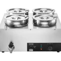 VEVOR Electric Soup Warmer, Four 7.4QT Stainless Steel Round Pot, 1500W Commercial Food Warmer, 86~185°F Adjustable Temp, Bain Marie with Anti-Dry Burn and Reset Button, for Restaurant, Buffet
