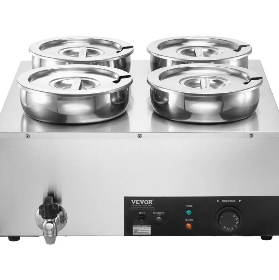 VEVOR Electric Soup Warmer, Four 7.4QT Stainless Steel Round Pot, 1500W Commercial Food Warmer, 86~185°F Adjustable Temp, Bain Marie with Anti-Dry Burn and Reset Button, for Restaurant, Buffet