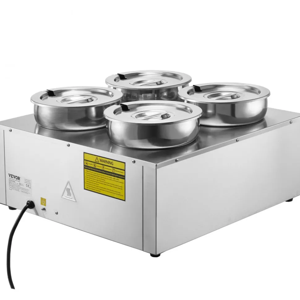 VEVOR Electric Soup Warmer, Four 7.4QT Stainless Steel Round Pot, 1500W Commercial Food Warmer, 86~185°F Adjustable Temp, Bain Marie with Anti-Dry Burn and Reset Button, for Restaurant, Buffet