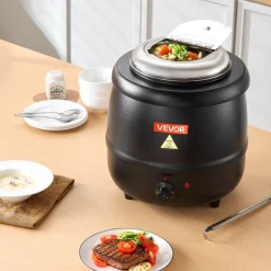 VEVOR Electric Soup Warmer, 10QT Commercial Soup Kettle with 304 Stainless Steel Detachable Insert Pot, 95~176°F Adjustable Temperature, Soup Station for Restaurant and Big Family, Black