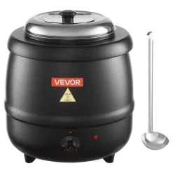 VEVOR Electric Soup Warmer, 10QT Commercial Soup Kettle with 304 Stainless Steel Detachable Insert Pot, 95~176°F Adjustable Temperature, Soup Station for Restaurant and Big Family, Black