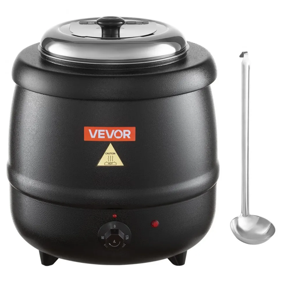 VEVOR Electric Soup Warmer, 10QT Commercial Soup Kettle with 304 Stainless Steel Detachable Insert Pot, 95~176°F Adjustable Temperature, Soup Station for Restaurant and Big Family, Black