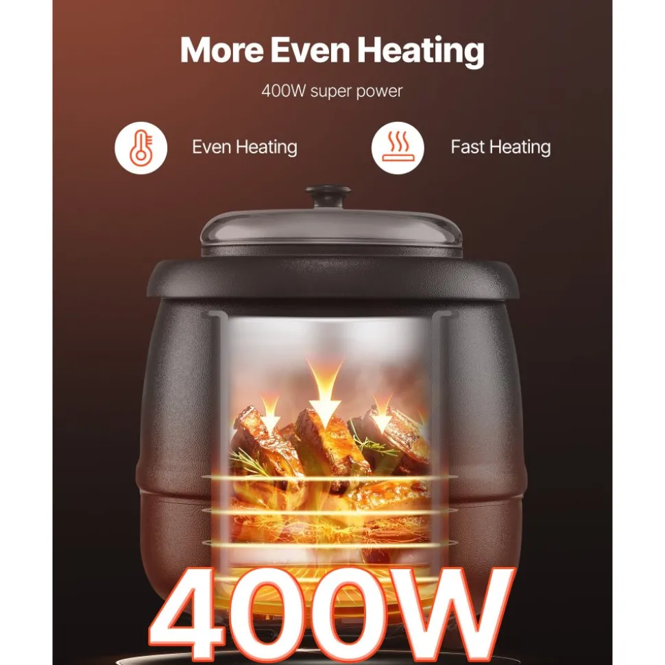 VEVOR Electric Soup Warmer, 10QT Commercial Soup Kettle with 304 Stainless Steel Detachable Insert Pot, 95~176°F Adjustable Temperature, Soup Station for Restaurant and Big Family, Black