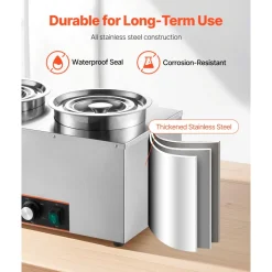 VEVOR Electric Soup Warmer, Three 6.34QT Stainless Steel Round Pot with 86~185°F Adjustable Temp, 1500W Commercial Bain Marie with Anti-dry Burn and Reset Button, Soup Station for Restaurant, Buffet