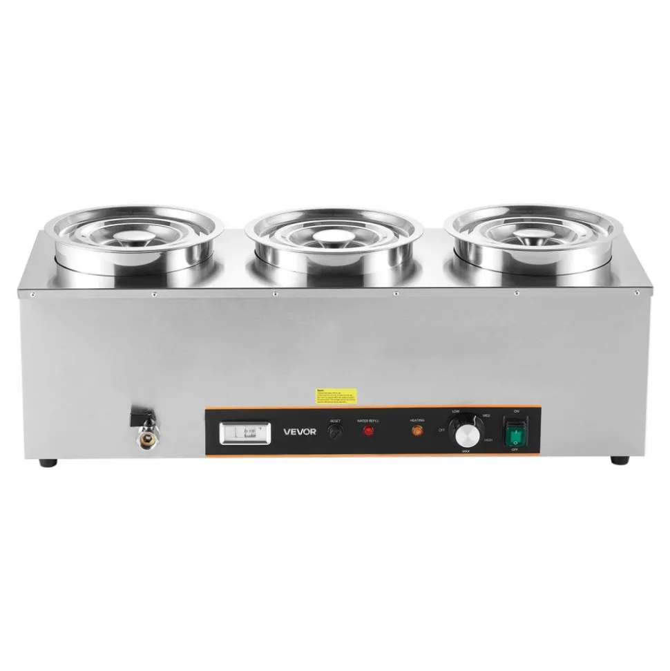VEVOR Electric Soup Warmer, Three 6.34QT Stainless Steel Round Pot with 86~185°F Adjustable Temp, 1500W Commercial Bain Marie with Anti-dry Burn and Reset Button, Soup Station for Restaurant, Buffet