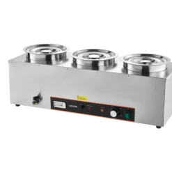 VEVOR Electric Soup Warmer, Three 6.34QT Stainless Steel Round Pot with 86~185°F Adjustable Temp, 1500W Commercial Bain Marie with Anti-dry Burn and Reset Button, Soup Station for Restaurant, Buffet