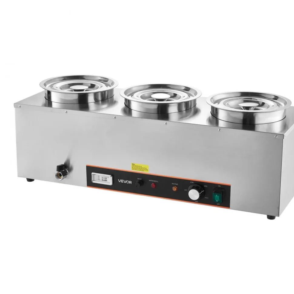 VEVOR Electric Soup Warmer, Three 6.34QT Stainless Steel Round Pot with 86~185°F Adjustable Temp, 1500W Commercial Bain Marie with Anti-dry Burn and Reset Button, Soup Station for Restaurant, Buffet