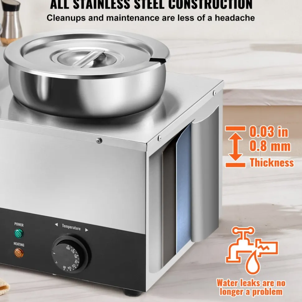 VEVOR Electric Soup Warmer, Three 7.4QT Stainless Steel Round Pot, 1200W Commercial Food Warmer, 86~185°F Adjustable Temp, Bain Marie with Anti-Dry Burn and Reset Button, for Restaurant, Buffet