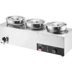 VEVOR Electric Soup Warmer, Three 7.4QT Stainless Steel Round Pot, 1200W Commercial Food Warmer, 86~185°F Adjustable Temp, Bain Marie with Anti-Dry Burn and Reset Button, for Restaurant, Buffet