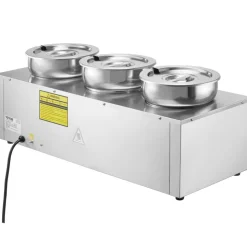 VEVOR Electric Soup Warmer, Three 7.4QT Stainless Steel Round Pot, 1200W Commercial Food Warmer, 86~185°F Adjustable Temp, Bain Marie with Anti-Dry Burn and Reset Button, for Restaurant, Buffet