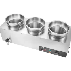 VEVOR Electric Soup Warmer, Three 7.4QT Stainless Steel Round Pot, 1200W Commercial Food Warmer, 86~185°F Adjustable Temp, Bain Marie with Anti-Dry Burn and Reset Button, for Restaurant, Buffet
