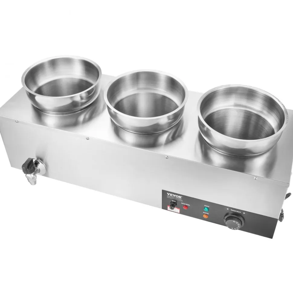 VEVOR Electric Soup Warmer, Three 7.4QT Stainless Steel Round Pot, 1200W Commercial Food Warmer, 86~185°F Adjustable Temp, Bain Marie with Anti-Dry Burn and Reset Button, for Restaurant, Buffet