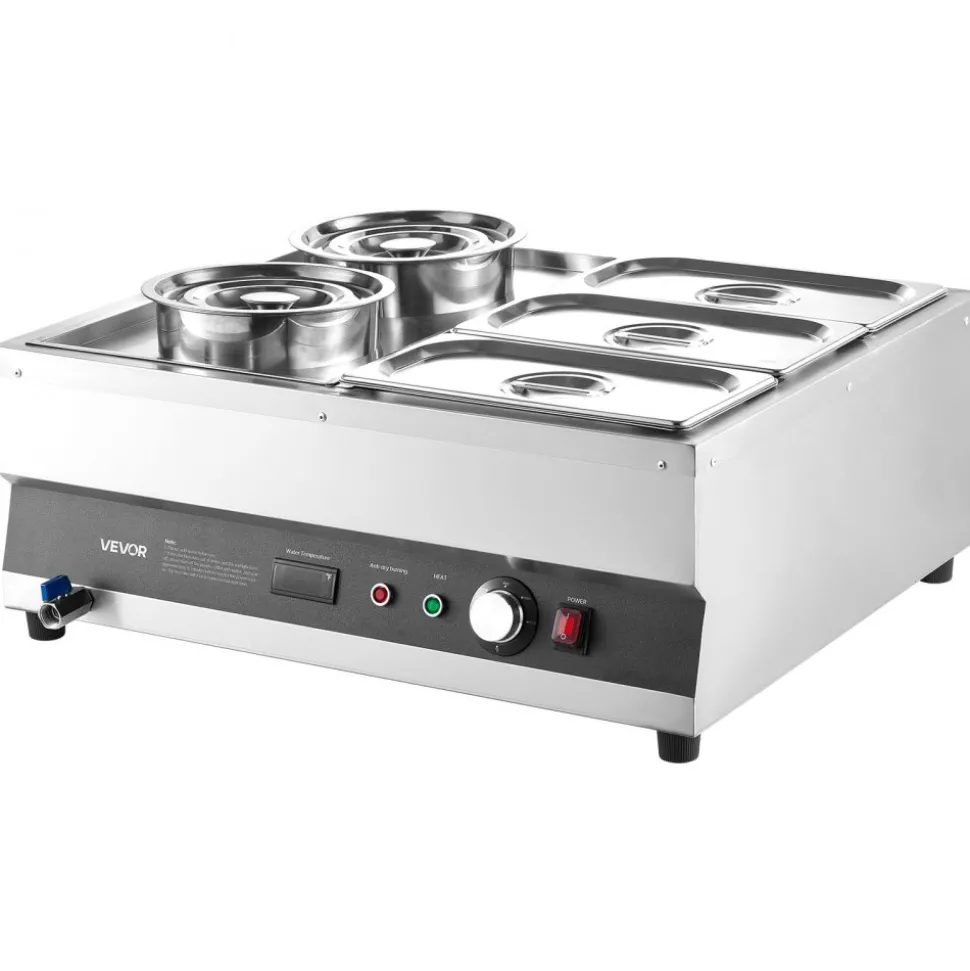 VEVOR Electric Soup Warmer, Two 6.34QT Pots & Three 1/3 Pans, Stainless Steel Commercial Food Warmer with 86~185°F Adjustable Temp, 1500W Bain Marie, Soup Station for Restaurant, Buffet